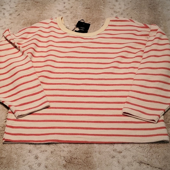 Code X Mode Red & Off White Terry Crop Top With Puff Sleeves Size M NWT - Picture 5 of 6